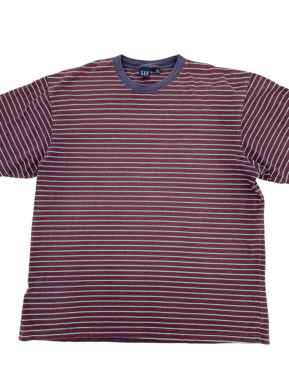 Vintage 90s Y2K Gap Men's T-Shirt Large Red Blue Striped Crew Neck Cotton Skater